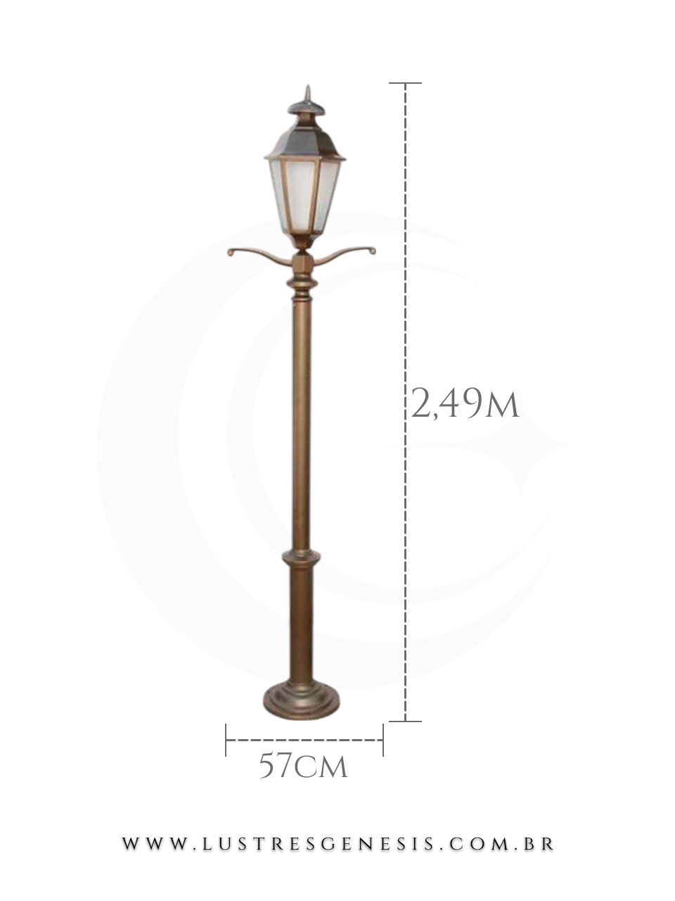 Poste de Ilumina&ccedil;&atilde;o externa Cl&aacute;ssico Retro 2,49m estrutura robusta em alum&iacute;nio fundido para jardim e fachada